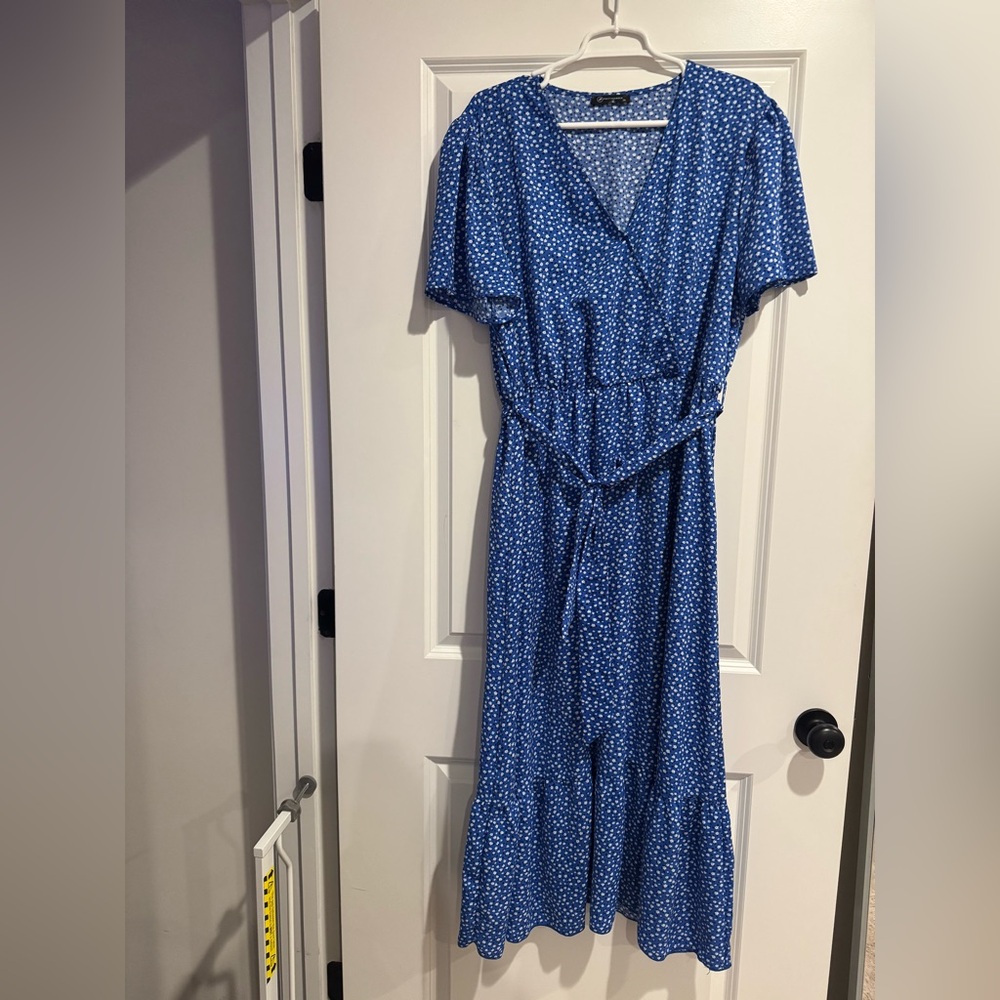 Blue Floral Wrap Dress